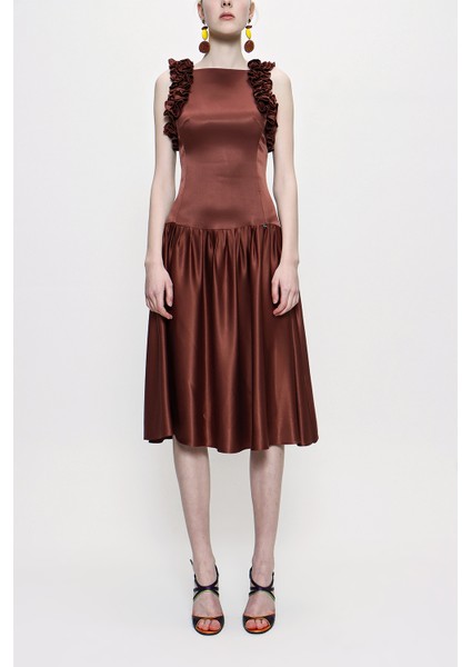 Kahve Kolsuz Dar Kesim Elbise 93901