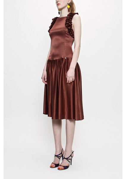 Kahve Kolsuz Dar Kesim Elbise 93901 fiyatları