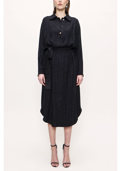 Çizgili Kemerli Dökümlü Elbise 93776 fiyatları