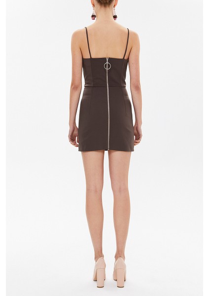 Kahve Askılı Mini Elbise 93124
