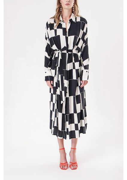 Siyah Beyaz Bol Kesim Gömlek Elbise 94058 fiyatları