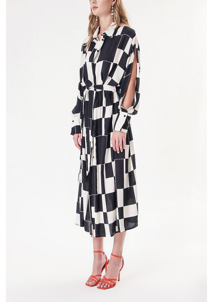 Siyah Beyaz Bol Kesim Gömlek Elbise 94058 modelleri