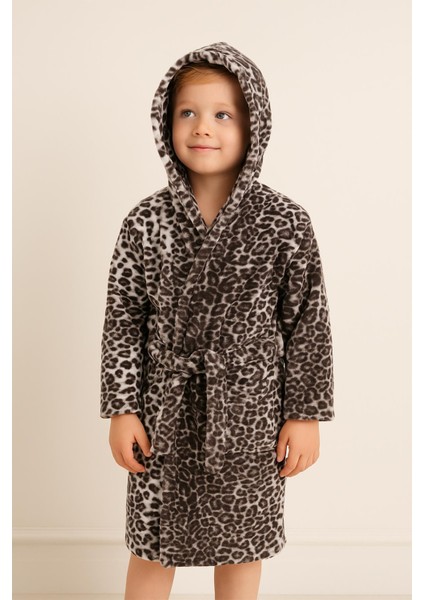 Safari Zebra Desen Genç & Çocuk Kapşonlu Bornoz – %100 Pamuk, Unisex