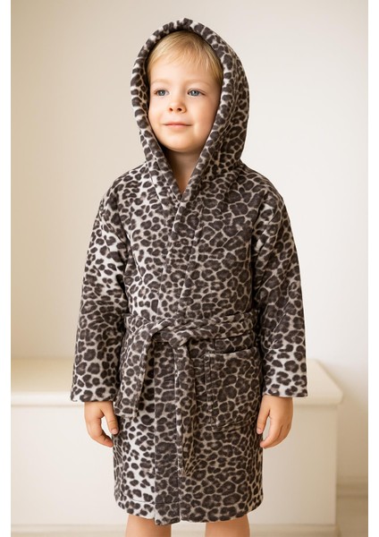 Safari Zebra Desen Genç & Çocuk Kapşonlu Bornoz – %100 Pamuk, Unisex