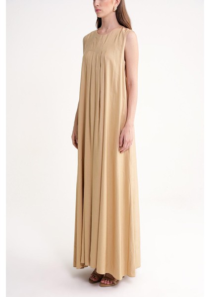 Devetüyü Pile Detaylı Bol Kesim Keten Elbise 94653 modelleri