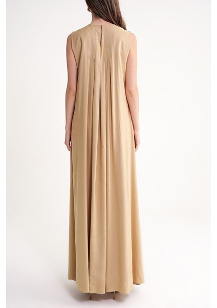 Devetüyü Pile Detaylı Bol Kesim Keten Elbise 94653 fırsatları