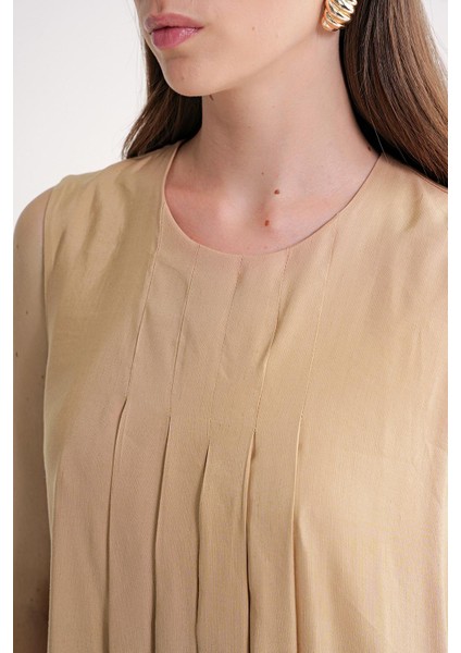 Devetüyü Pile Detaylı Bol Kesim Keten Elbise 94653 indirimleri