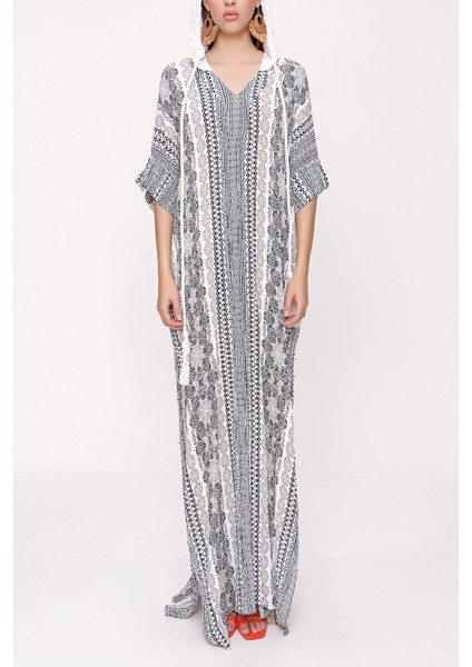 Çiçek Baskı Kapişonlu Bol Kesim Elbise 94028 fiyatları