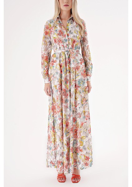 Karışık Renkler Dantel Rahat Kesim Uzun Gömlek Elbise 94512 fiyatları