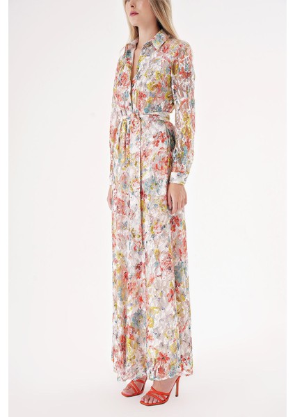 Karışık Renkler Dantel Rahat Kesim Uzun Gömlek Elbise 94512 modelleri