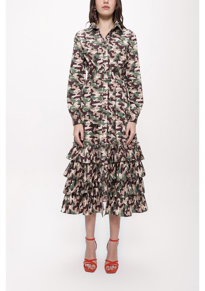 Kamuflaj Fırfırlı Uzun Gömlek Elbise 93979 fiyatları