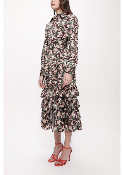 Kamuflaj Fırfırlı Uzun Gömlek Elbise 93979 modelleri