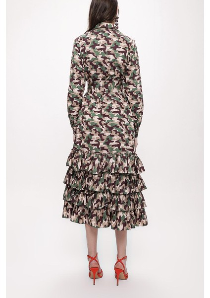 Kamuflaj Fırfırlı Uzun Gömlek Elbise 93979 fırsatları