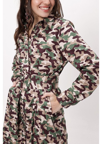 Kamuflaj Fırfırlı Uzun Gömlek Elbise 93979 indirimleri