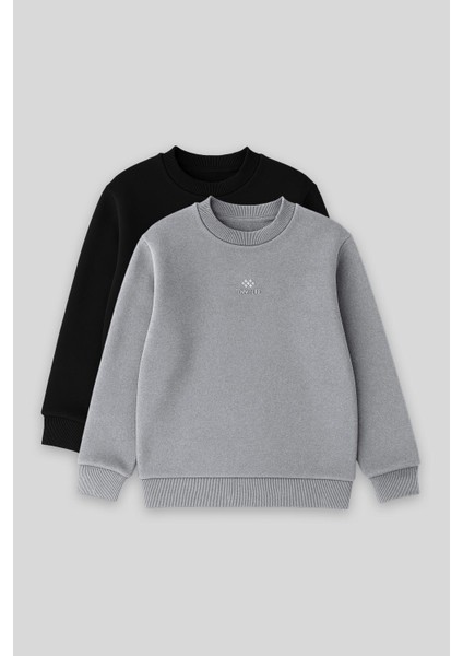 Standart Fit 2li Paket Siyah-Gri Melanj Erkek Çocuk Sweatshirt - 11232