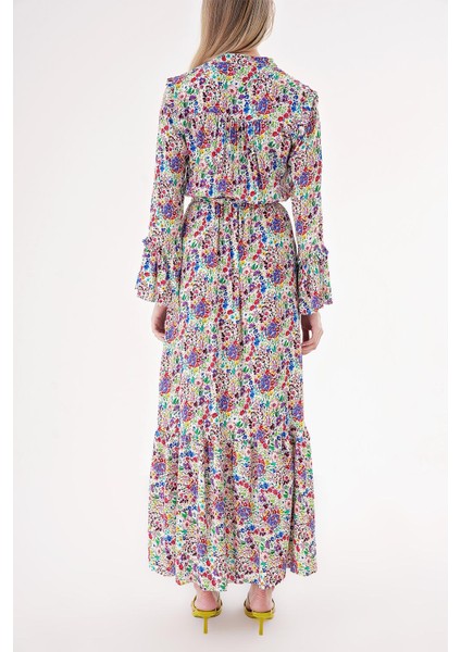 Çiçek Baskı Beli Lastikli Büzgülü Uzun Elbise 94541 fırsatları