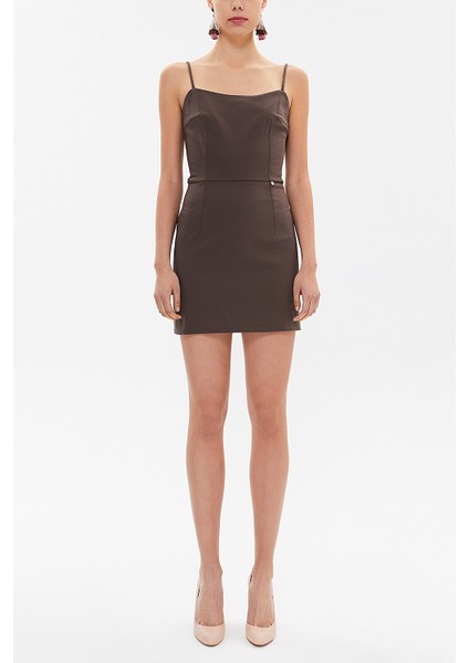 Kahve Askılı Mini Elbise 93124