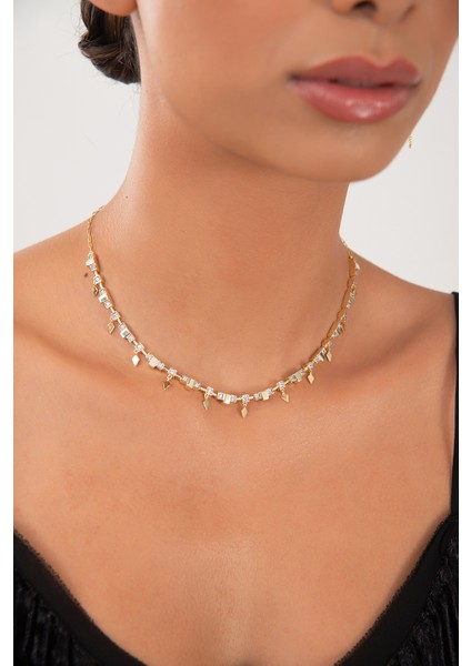 Altın Işıltılı Sallantı Detaylı 925 Ayar Gümüş Kolye 175 modelleri