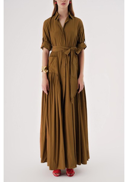 Devetüyü Büzgü Detaylı Uzun Gömlek Elbise 94577 fiyatları