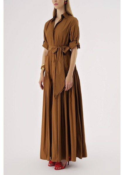 Devetüyü Büzgü Detaylı Uzun Gömlek Elbise 94577 modelleri