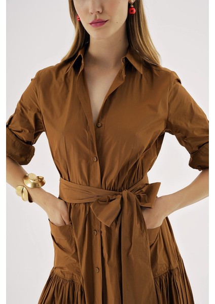 Devetüyü Büzgü Detaylı Uzun Gömlek Elbise 94577 indirimleri