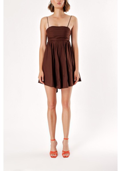 Kahve Askılı Mini Elbise 93911