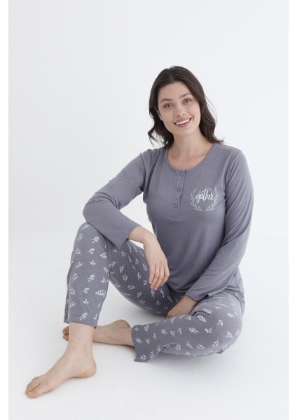 790-31 Kadın Düğmeli Yaka Uzun Kollu Pijama Takım fırsatları