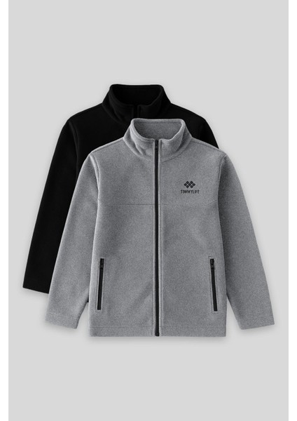 Standart Fit 2li Paket Siyah-Gri Melanj Erkek Çocuk Polar Sweatshirt - 11223