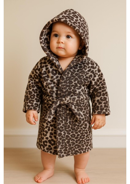 Mini Safari Bebek & Çocuk Kapşonlu Bornoz – %100 Pamuk, Unisex