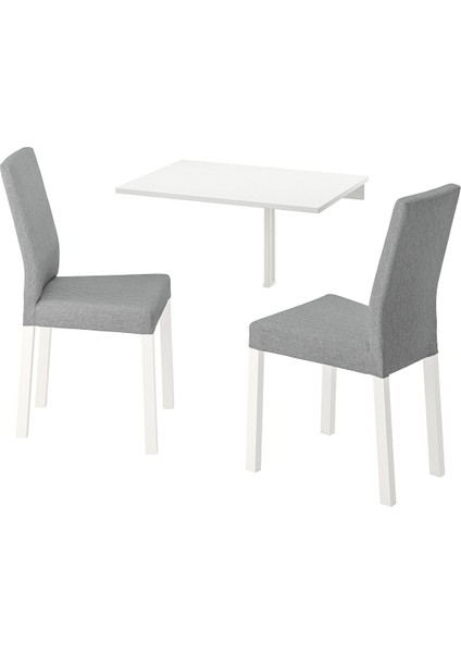 Mutfak Masası Takımı, Beyaz-Knisa Açık Gri, 2 Sandalyeli
