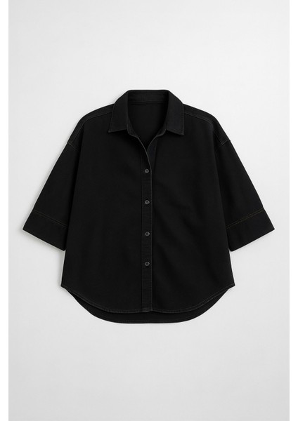 Kadın Rahat Kalıp Siyah Jean Gömlek indirimleri