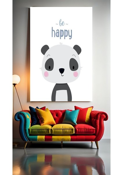 Çocuk Odası Kreş Be Happy Panda Ev Duvar Salon Güzellik Salonu Ofis Dükkan Dekarasyon Kanvas Tablo