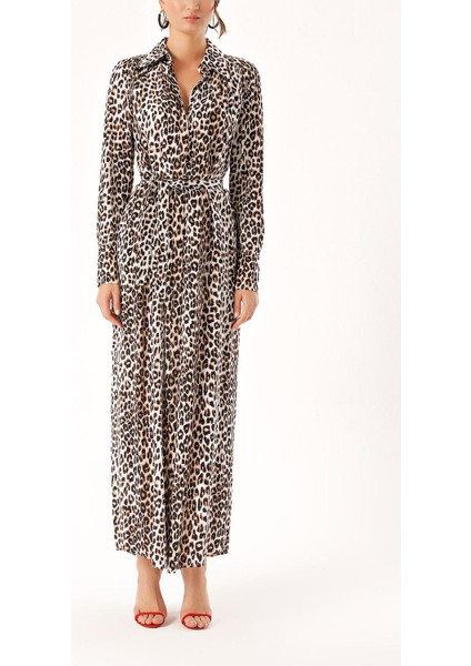 Leopar Büzgü Detaylı Gömlek Elbise 94299 fiyatları