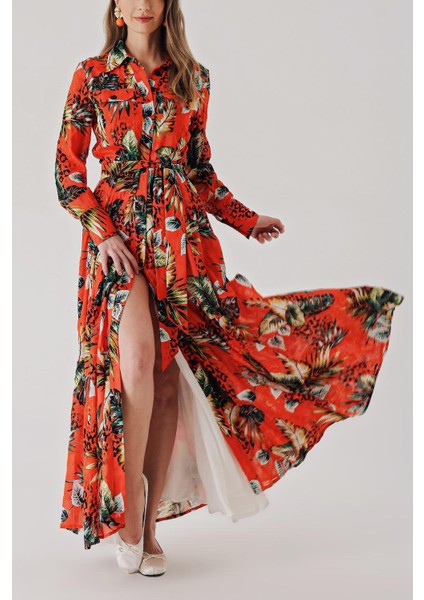 Desenli Cepli Uzun Gömlek Elbise 94409