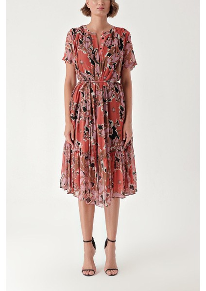 Desenli Büzgülü Bol Kesim Elbise 94275 fiyatları