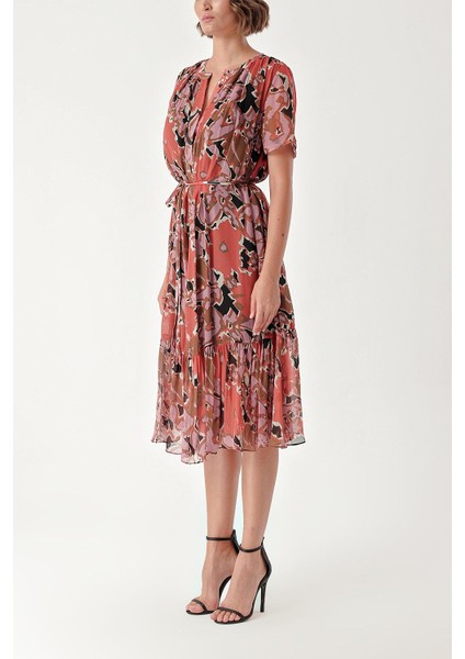 Desenli Büzgülü Bol Kesim Elbise 94275 modelleri