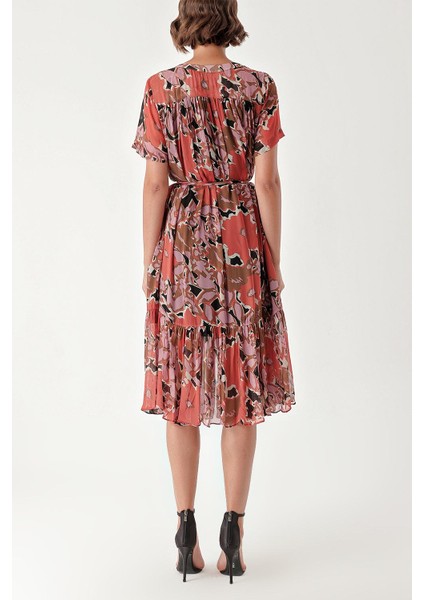 Desenli Büzgülü Bol Kesim Elbise 94275 fırsatları