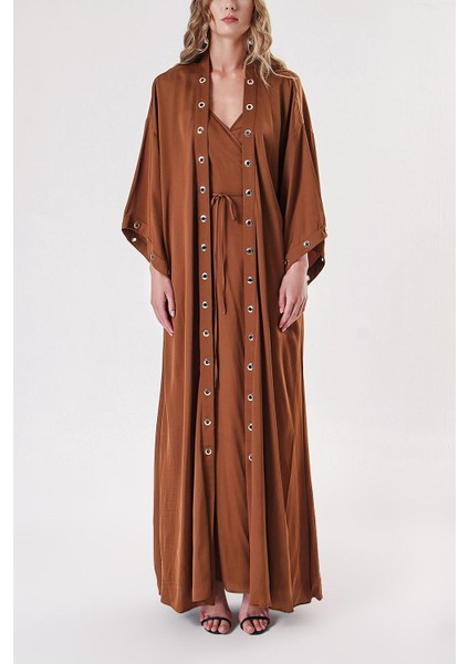 Kahve Kuşgözü Detaylı Içlikli Uzun Kaftan 94187 fiyatları