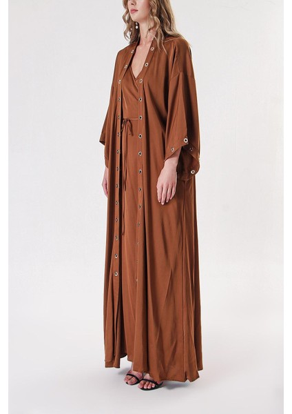 Kahve Kuşgözü Detaylı Içlikli Uzun Kaftan 94187 modelleri