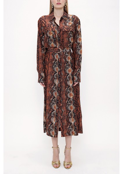 Desenli Kemerli Bol Kesim Elbise 93827