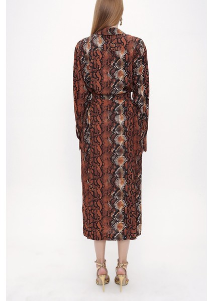 Desenli Kemerli Bol Kesim Elbise 93827 fırsatları