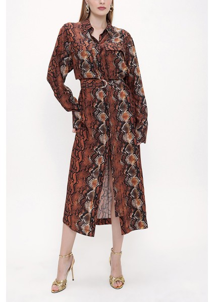 Desenli Kemerli Bol Kesim Elbise 93827 indirimleri