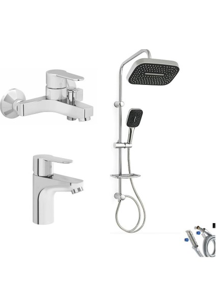 Win S Banyo Bataryası + Lavabo Bataryası + Doppo Prime Lux Tepe Duş Sistemi