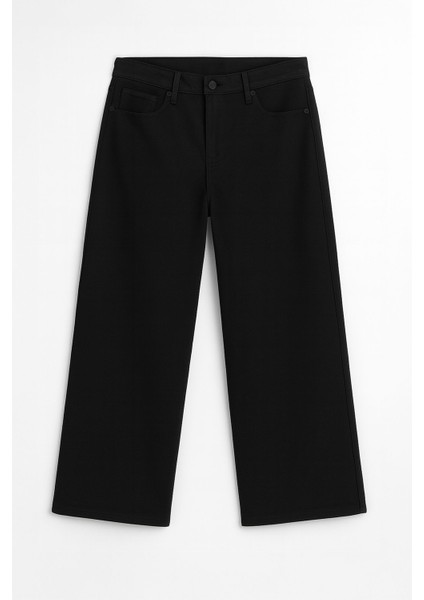 Kadın Yüksek Bel %100 Pamuk Wide Leg Siyah Jean Pantolon fırsatları