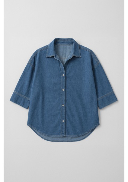 Kadın Rahat Kalıp Mavi Jean Gömlek indirimleri