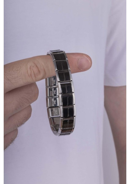 Siyah Italyan Charm Model Çelik Erkek Bileklik modelleri