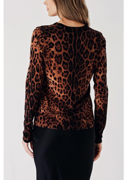 Leopar Bisiklet Yaka Leopar Desenli Yün Triko Kazak 28866 fırsatları