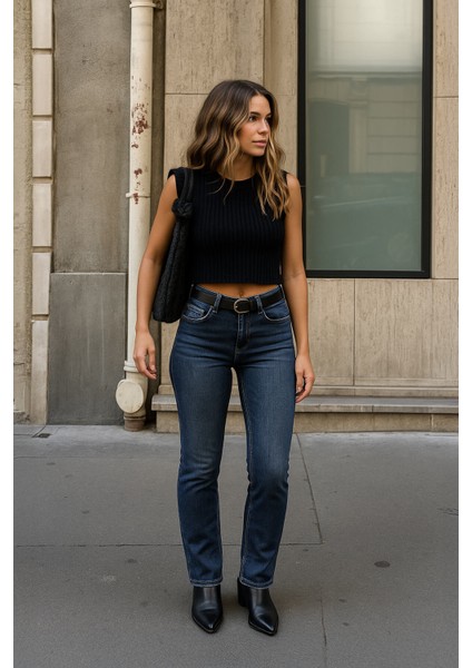 Kadın Likralı Jean Pantolon Mavi