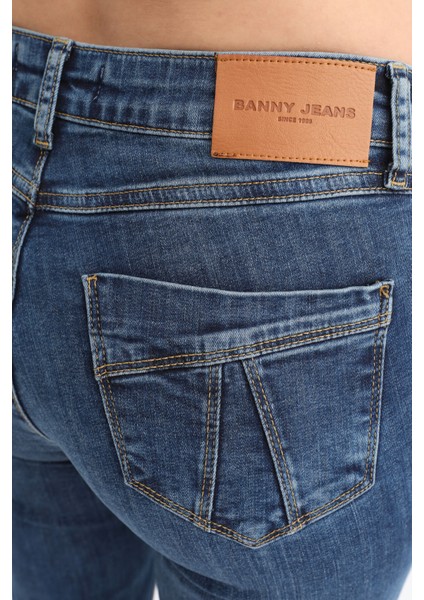 Kadın Likralı Jean Pantolon Mavi