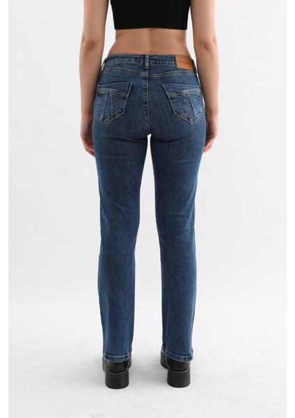 Kadın Likralı Jean Pantolon Mavi